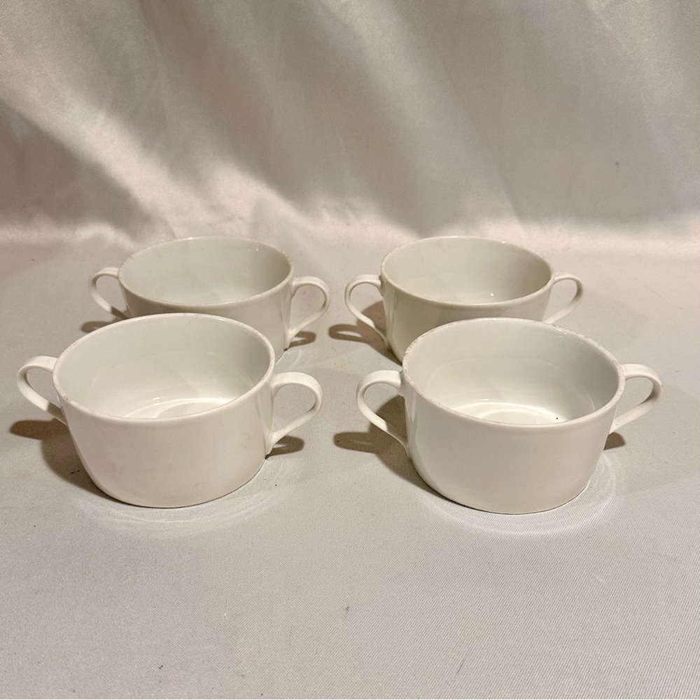 Vintage Block Spal Lisboa Cups White Porcelain Double Handled White Portugal
